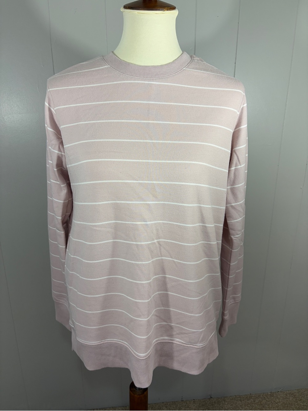 stars above Light Pink Striped Crewneck Long-Sleeve lightweight sweatshirt